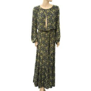 Mimi Liberte Floral Printed Maxi Long Dress Cutout Cotton Long Sleeves S